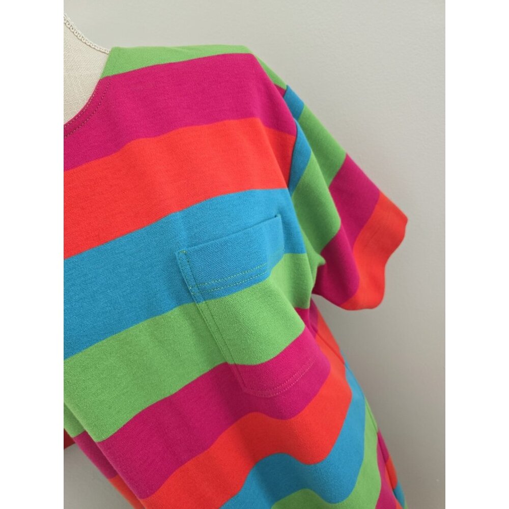 Sharon Young Rainbow Vintage Retro Striped Short Sleeves Maxi Midi Dress L Large - Picture 10 of 13